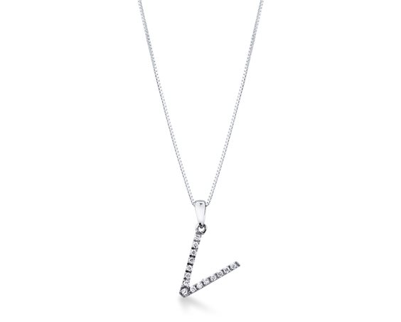 Collana Promesse Donna in Oro bianco Diamante 0.05 Ct LETTERV1 - LETTERV1